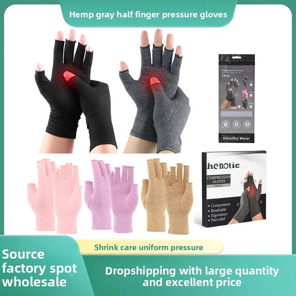 Popular Hemp Gray Black Half-Finger Pressure Gloves Care Rehabilitation Fitness Outdoor Sports Cycling Gloves Wholesale